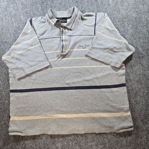 Sean John Polo Shirt Mens Large Gray Striped Short Sleeve Casual Cotton